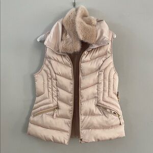 Charter Club Beige Puffer Vest with Faux Fur Trim